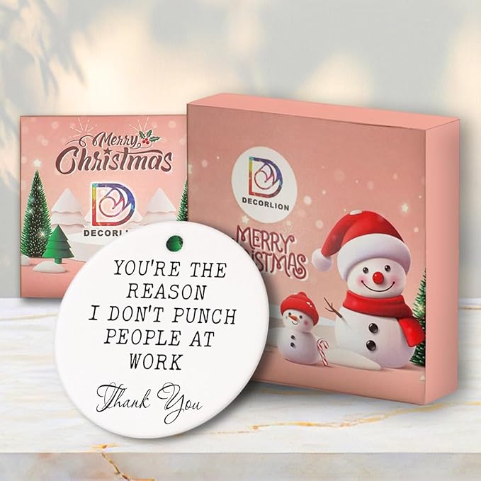 Christmas Ornament - You're The Reason I Don't Punch People at Work Ceramic Holiday Ornament, Funny Office Gift for Coworkers, Boss, Colleagues, Work Bestie