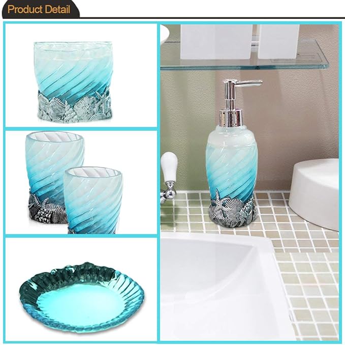 Set, 5 PCS Bath Ensemble Set Includes Soap Dispenser, Soap Dish, Tumbler, Toothbrush Holder - Polyresin Glass for Home, Office, Superior Hotel