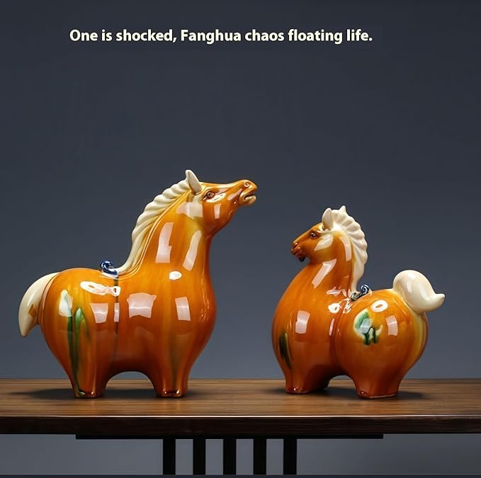 Sculptures/Statues Ceramic Couple Abstract Cute Pony Sculpture Home Decor Crafts Ornaments Emerald Green Head Up