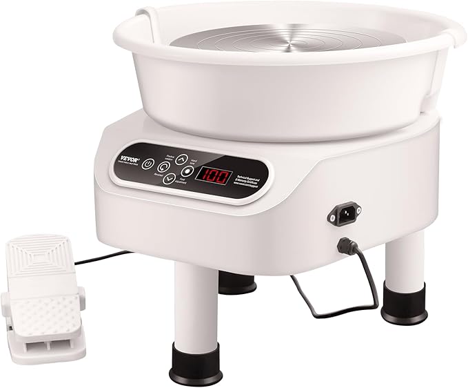 VEVOR Pottery Wheel Direct Drive 350W, 10 inch Ceramic Forming Machine with LCD Touch Screen Foot Pedal 50-300RPM Adjustable Speed, 18PCS Accessory Tools Kit for Adults Beginners, Craft Gift, White