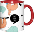 Animal,Ceramic Coffee Mug, Sloths Smiles Sleeping Lazy Does Yoga Words, Funny Tea Cup, 6 Colors to Choose, 11 Oz, Dishwasher and Microwave Safe (Red)