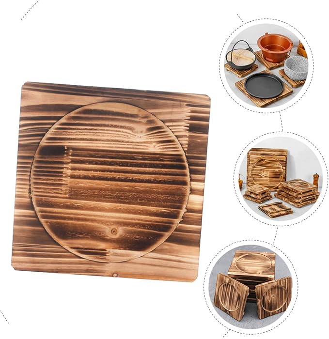 Unomor 4pcs Heat Resistance Wooden Stone Pot Mat Thickened Insulation Pad for Kitchen -scalding Cushion for Stone Bowls Trivet for Home Use