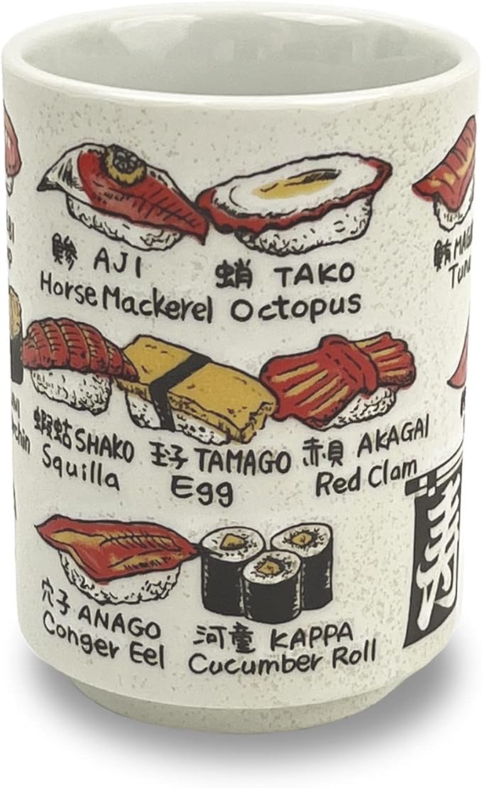 Japanese Tea Cup - Pottery 9 fl oz, Yunomi Mug, Sushi Made in Japan (C3-6 Sushineta)