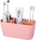 Toothbrush Holders for Bathrooms, Bamboo Tooth Brush Holder with 5 Slots Bathroom Vanity Organizer Countertop for Electric Toothbrushes, Toothpaste, Razors - Pink