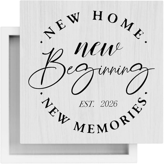 Rustic 2026 New Home Housewarming Gifts Ideas for Women Men Friend Home Desk Shelf Decor - 5.1 x 5.1 Inches New Memories Shelf Table Decor Desk Accessories - White
