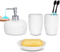 Ceramic White Bathroom Accessory Sets Embossed Design Look, Includes Bathroom Soap Dispenser with Rust-Proof Plastic Pump 13.5oz & 2Pcs Ceramic Cup,1Pcs Soap Dish