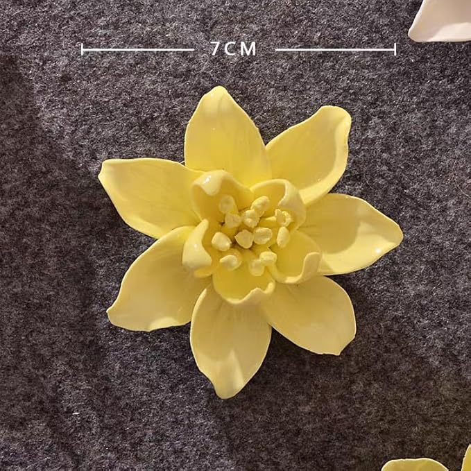 Ceramic Flower Wall Art, Artificial 3D Flower Wall Art, Handmade 3D Wall Art Hanging Sculpture, Porcelain Flower Wall Decoration for Home Office Decor (Yellow,Magnolia,2.76")