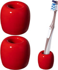 Urbanstrive Ceramic Toothbrush Holders for Bathrooms, Sleek Tooth Brush Holder Toothbrush Stand Tooth Brushing Holder, Portable Bathroom Accessories Organizer, Red, 2 Pack