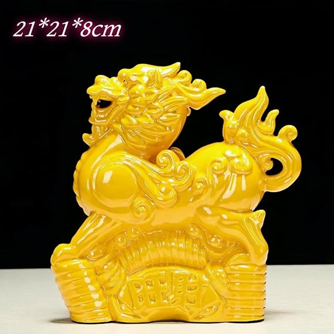 Ceramic Sculptures Ceramic Pixiu Sculpture Chinese Asian Decoration Symbol of Fortune and Wealth - Gold