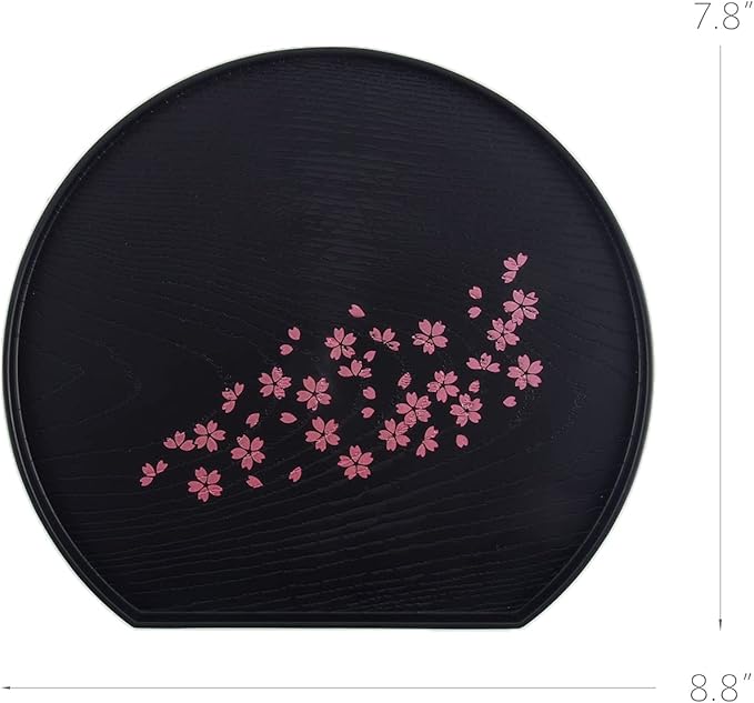 Cherry Blossom Pattern Tea Serving Tray, Half Moon Shaped, 8.8 x 7.8 inches, Made in Japan