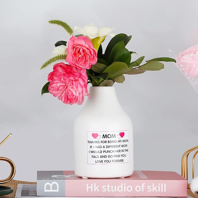 Ceramic Vase-Dry Flower Vases for Home Decor Flower Vase for Modern Farmhouse,Living Room Decoration Ideal Shelf Décor, Table Décor, Bookshelf, Mantle, Entryway (White-Straight vase)