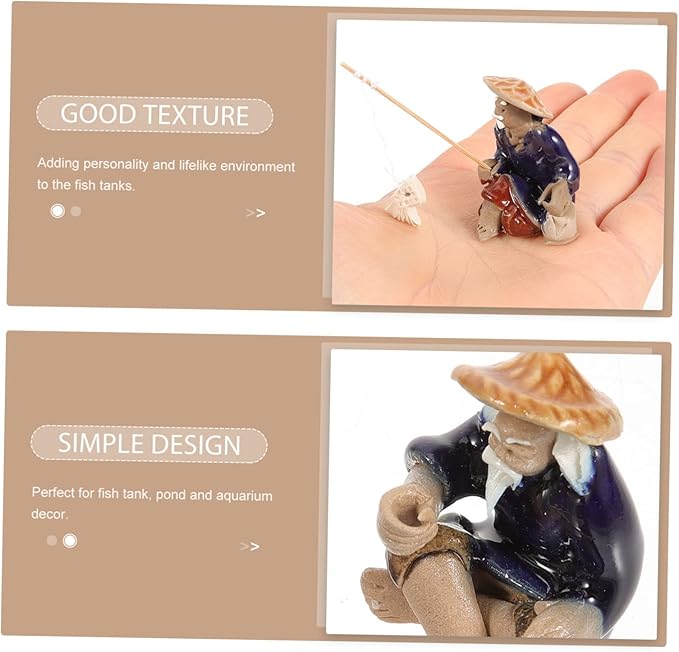Mikikit 15pcs Ceramic Fisherman Figurines Sculpture Miniature Statues for Aquarium Decor Asian Fisherman Figurine for Bonsai Pot and Zen Garden Lifelike Fishing Man Ornaments for