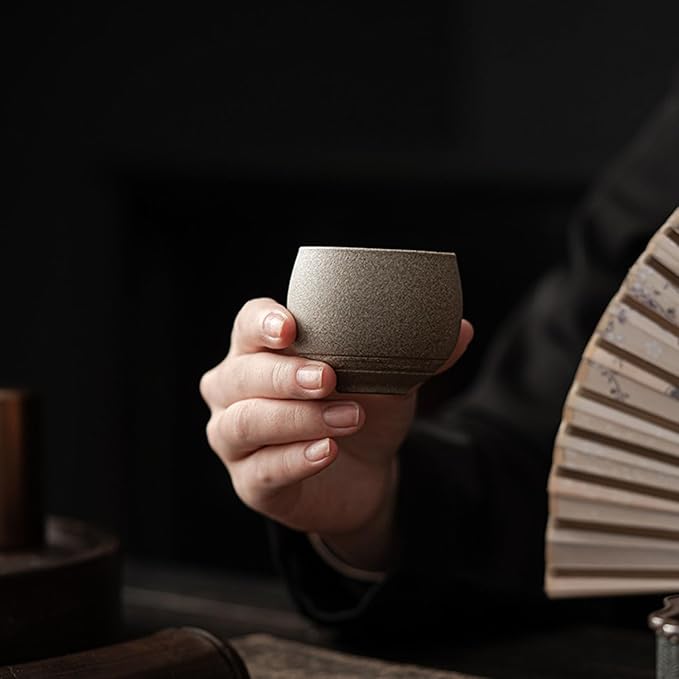 Japanese Tea Cups, Handmade Stone Pottery Tea Cup Wabi Aesthetics Ceramic Matcha Mug Yunomi for Coffee and Tea E 1 Pc