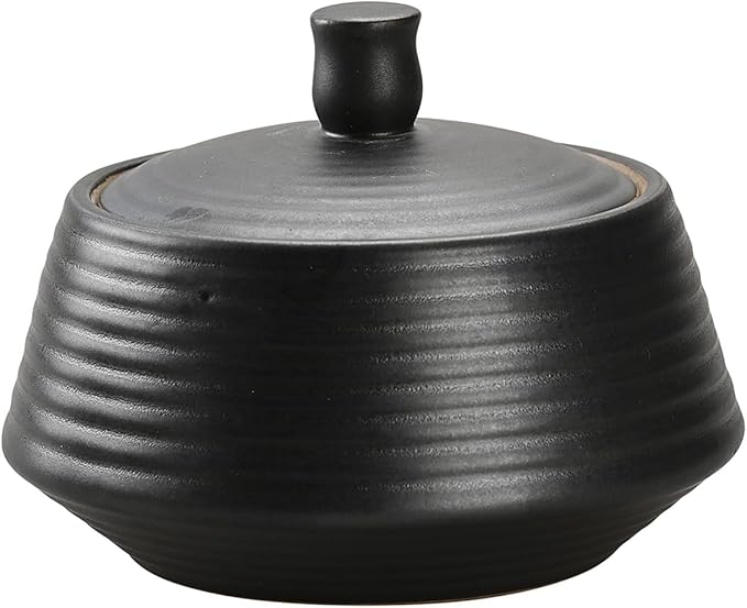 Retro Kitchen Canisters Ceramic Food Storage Jar Roud Shape with Silicone Airtight Lid for Tea, Coffee, Nuts, Herb, Spice, Sugar (Low Black)