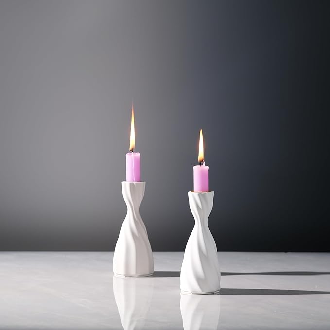 Twizzle Twist Candle Holder, Decorative Candle Holder for Table Display, Romantic Decoration, Unique Home DÉCOR Aesthetic, Housewarming Gift, Sculpture Candle Stand Set of 2 Cement