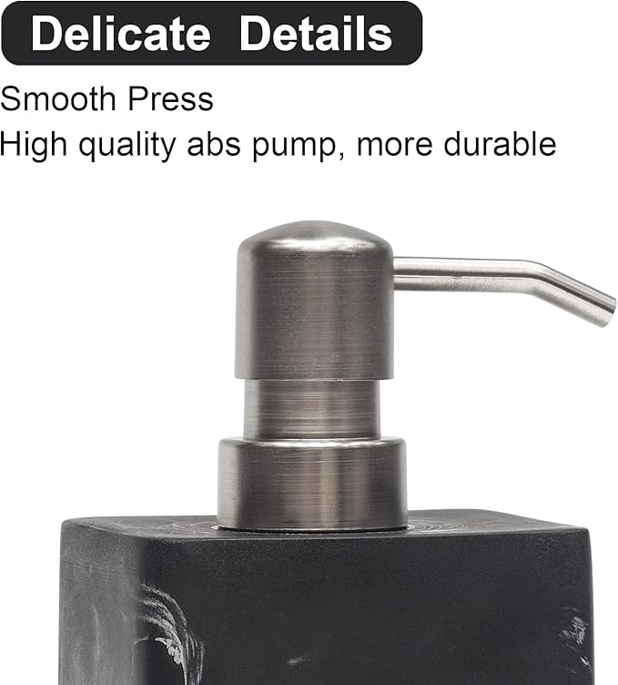 2pcs Hand Soap and Lotion Dispenser Sets for Bathroom Countertop,Black Marble Texture Resin Stone Liqiud Dish Soap Dispenser for Kitchen Sink,Refillable-15 Oz/445ml