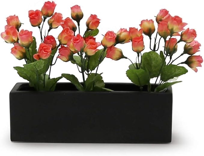WGVI Long Rectangle Ceramic Planter Vase in Black 12" x 4" x 4"H, Block Rectangular Terrarium Box Pot, Flower Arrangement, Table top Centerpiece, Home Decor Organization Storage Container, 1 Pc.
