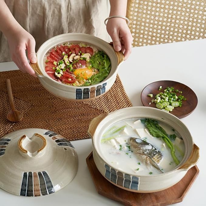 Japanese Clay Pot for Cooking with Lid, 2.2L Ceramic Casserole for Shabu Shabu & Stewing, Korean Stone Pot for Soup Bowls, Heat Resistant Earthenware Pot & Terracotta Cooking Pots for Gas,0.8L,B