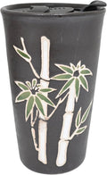 Urban Tokyo 12oz Porcelain Double Wall Travel Mug with Splash Resistant Lid, Asian Style Design, Ceramic Handpainted Reusable Tumbler, Coffee Tea On the Go (Bamboo)