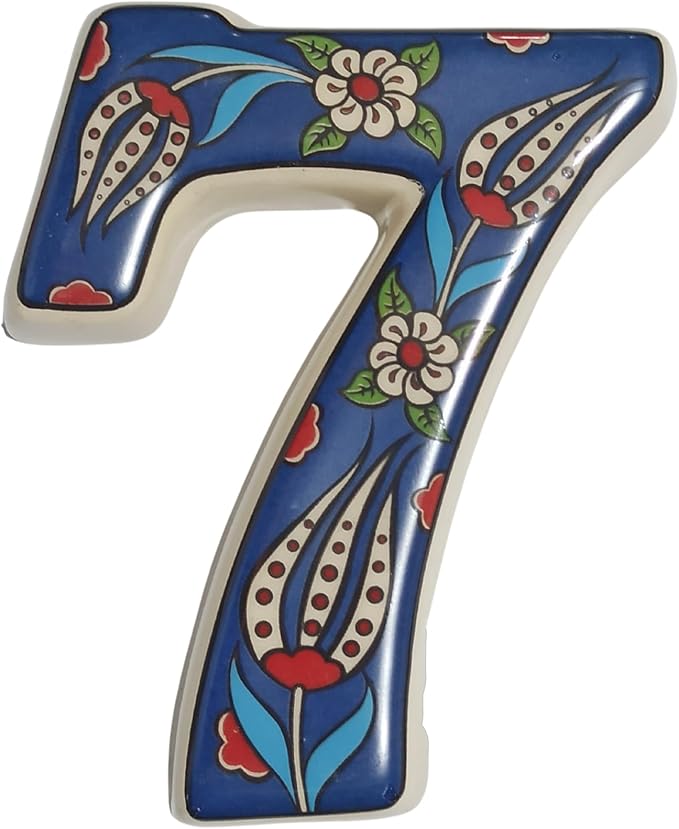 Large Ceramic Housewarming Sign Ceramic Address Plaque House Numbers Sign Door Personalized Coloured Decorative Hand Decoratede Housewarming Gifts Tulip Design 12 * 9 cm (Navy Blue, 7)