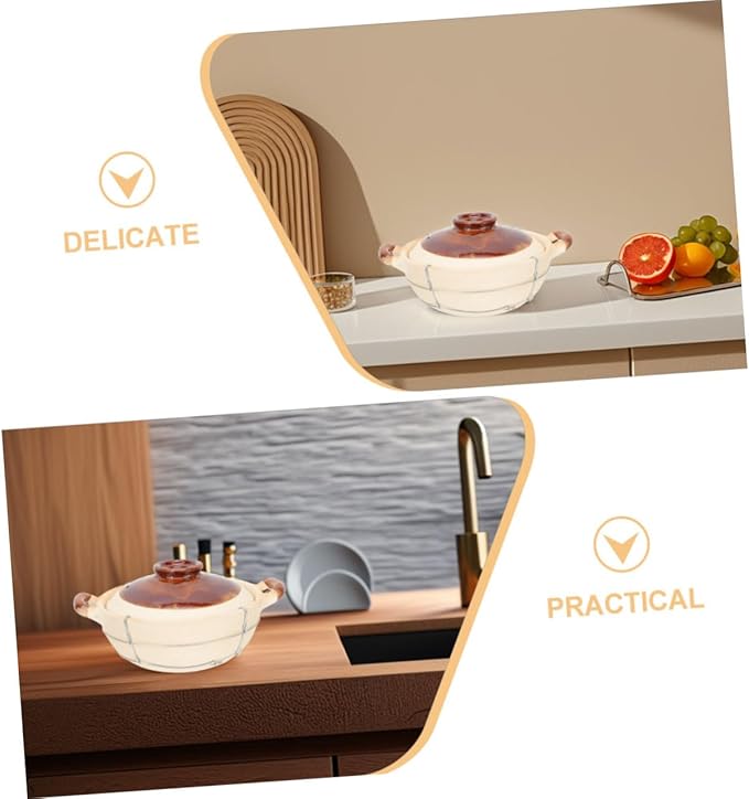 Ciieeo 2pcs Clay Casserole Dish Lid Single Handle Korean Stone Pot for Rice Soups Stews - Cookware for Home Cooking