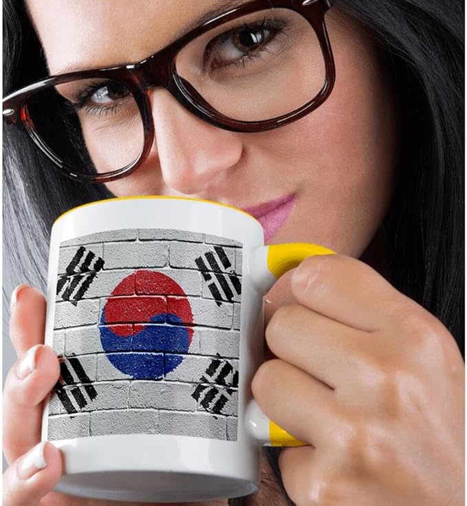 3dRose National flag of South Korea painted onto a brick wall Korean 11oz Two-Tone Yellow Mug