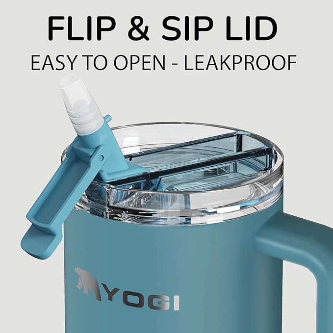 YOGI Ceramic Lined Metal Allergy Safe 24oz Tumbler with Handle and Straw Leakproof Flip & Sip Lid Vacuum Insulated Stainless Steel Travel Cup for Iced Coffee Water and All-Day Hydration 24oz Laguna
