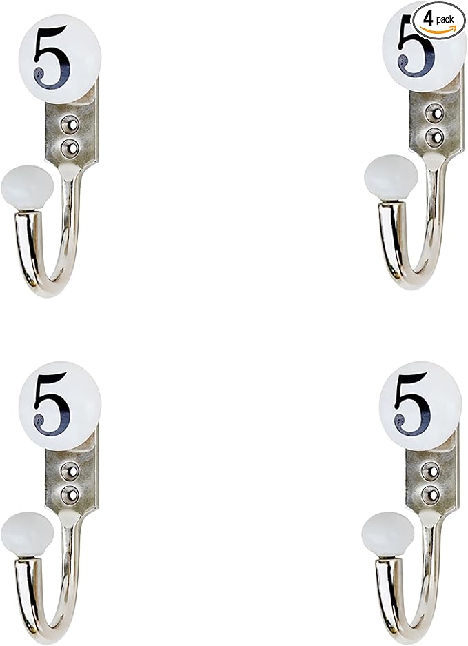 Indian Shelf 4 Sets Multipurpose White Ceramic, Zinc Decorative Cute Hooks for Hanging Coats, Jackets, Leash, Hat, Towel, Backpack, Purse, Handbag