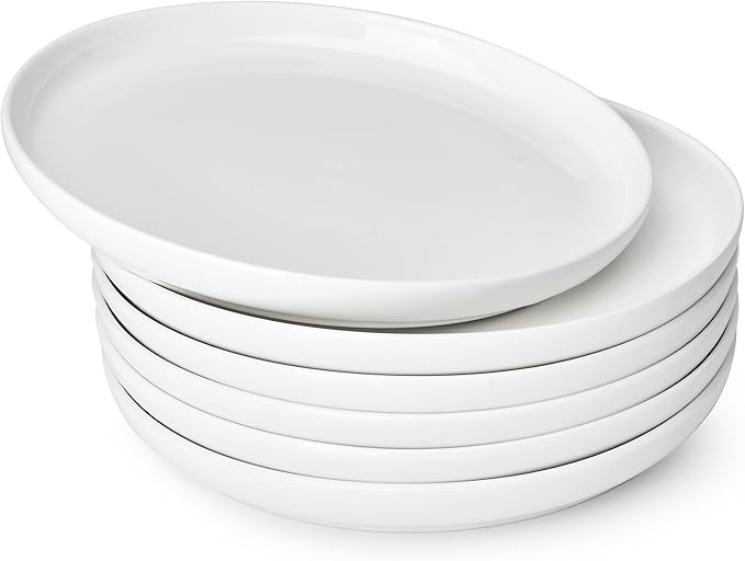 Sweese Porcelain Dessert Plates, 7.4 Inch Lightweight Round Salad Plates Set of 6, Small Appetizer, Small Kitchen Dish, Microwave & Dishwasher Safe, Scratch Resistant Plates set, White