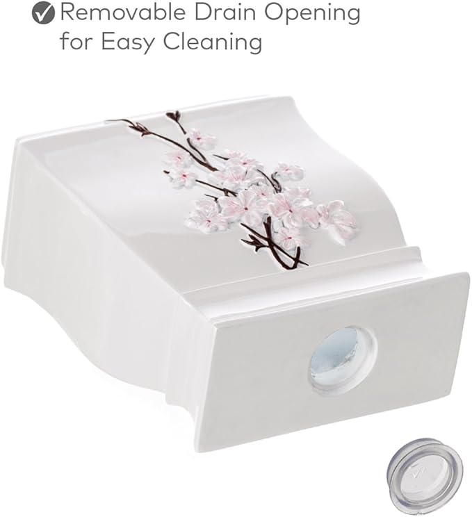 Creative Scents Vanda Bathroom Set - Cherry Blossom White Bathroom Accessories Set - 4 Piece Floral Bathroom Soap Dispenser Set Includes: Lotion Dispenser, Toothbrush Holder, Tumbler & Soap Dish