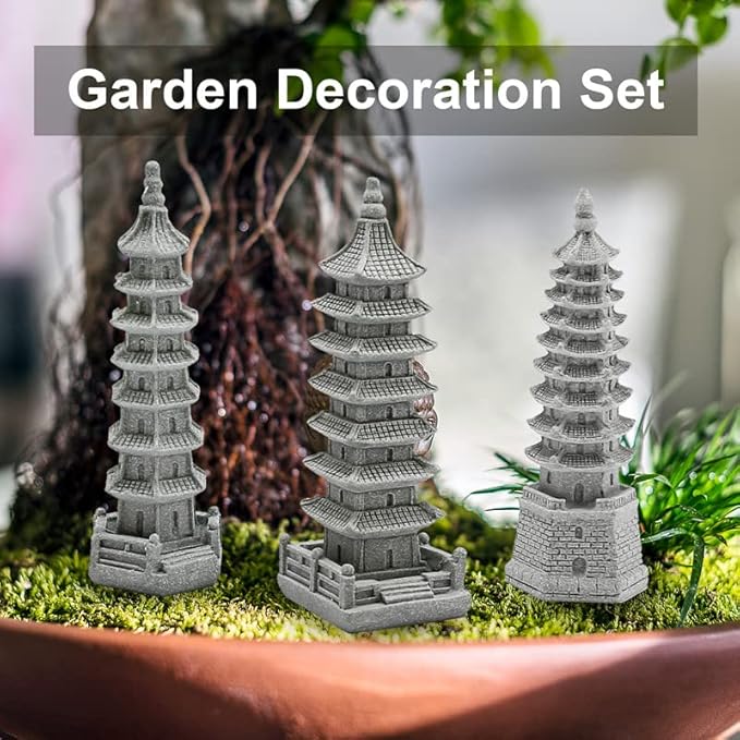 3PCS Mini Pagoda Sandstone Sculpture, Chinese Zen Pagoda Figurines for Garden, Office Home Desktop Decor
