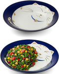 JapanBargain, Set of 2 Japanese Soup Bowls Shallow Porcelain Bowl for Curry Rice Cereal Poke Salad and Dessert, Maneki Neko Smiling Cat Pattern, Made in Japan, 8.5 inch, Blue Color
