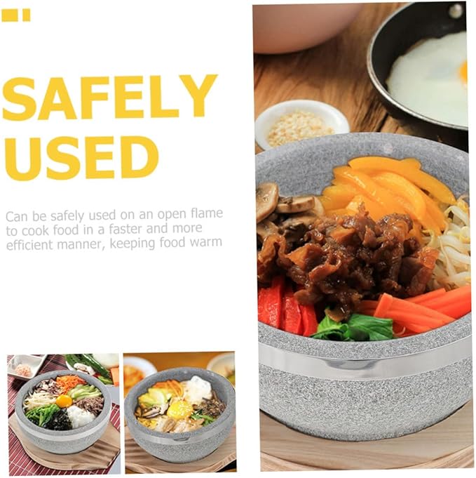 OUNONA Korean Stone Pot for Dolsot Bibimbap -temperature Resistant Cooking Pot Stone Bowl for Even Heating for Home Cooking and Traditional Korean Cuisine