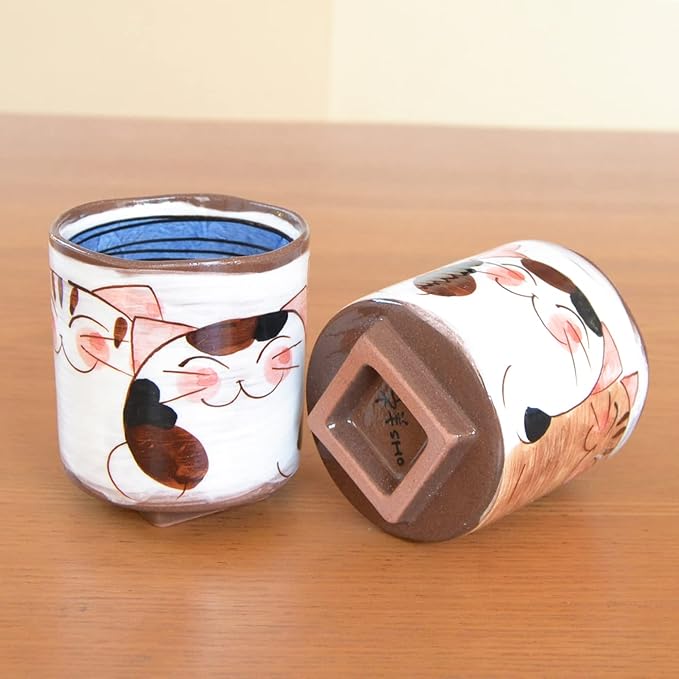 有田焼やきもの市場 Japanese Yunomi Tea Cup for Green Tea set of 2 Arita Imari ware Made in Japan Nakayoshi Neko Three Cats