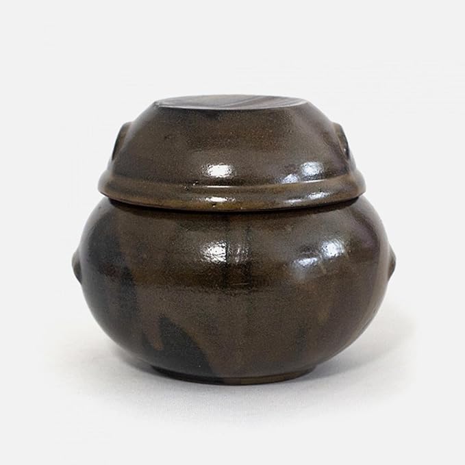Earthenware Onggi Korean Traditional Clay Jar Ceramic Canister/Handmade Food Sauce Storage Container for Tea, Coffee Bean, Salt/Breathing Clay Pot Kimchi Fermentation Crock (No.3(H11cm))