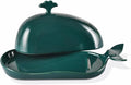 Porcelain Butter Dish for Countertop, Cute Whale Design, Ceramic Butter Dish with Handle, Funny Butter Storage Container, Ideal Gifts for Housewarming, Green