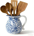 Rustic Ceramic Utensil Holder, 6.1" Modern Farmhouse Cooking Utensil Holder for Kitchen Counter with Handle, Kitchen Utensil Organizer Crock (Blue white)