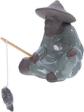 LIFKOME Porcelain Fisherman Figurine Old Chinese Fisherman Statue Micro Bonsai Sculpture Ceramic Miniature Garden Decor for Zen Bonsai Displays and Fish Tank Accents