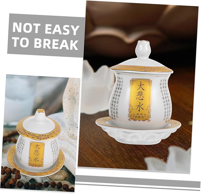 ABOOFAN Ceramic Offering Cup for Rituals Elegant Mug Decorative Chalice for Temple Ceremonies Engraved for East Asian Cultural Practices
