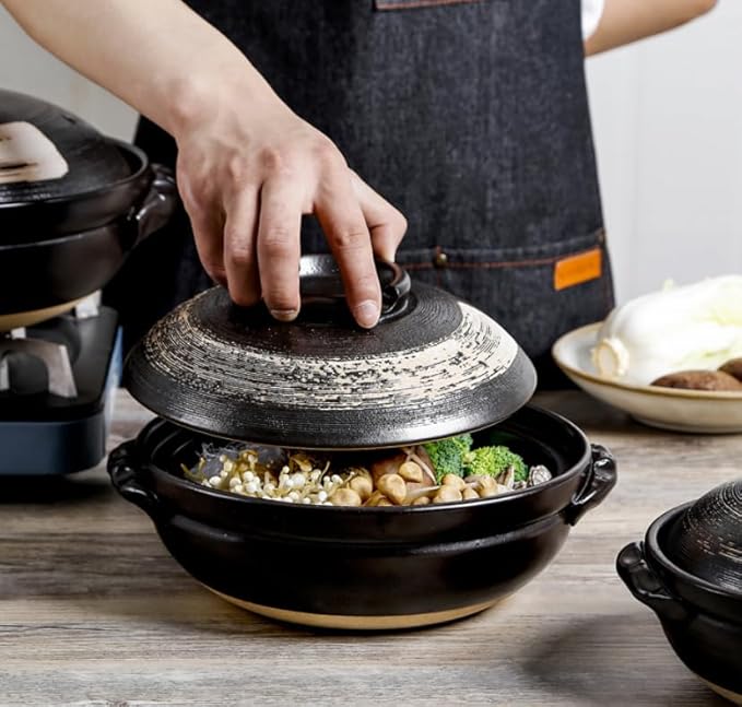 Rice Cooker and Claypot Cooking Pot, Japanese Ceramic Casserole, 2800ml Korean Stone Pot with Lid, Dolsot Pot for Sizzling Meals, Stoneware Clay Nabe Pot for Stovetop Stew,900ML,B