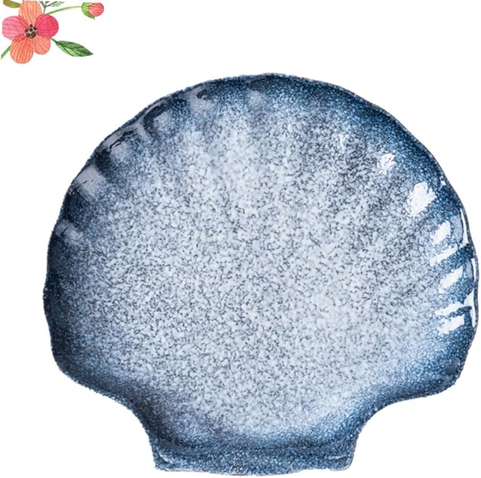 Creative Shell Shape Ceramic Plate Blue Tone Household Dinnerware for Salad Pasta Fruits Easy-clean Porcelain Dish for Home Restaurant Hotel Use