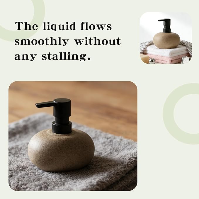 Ceramic Soap Dispenser, Vintage Brown Stone Soap Dispenser for Bathroom Countertop or Kitchen, Designed for Hand Soap, Shampoo, or Conditioner (300ml/10oz)