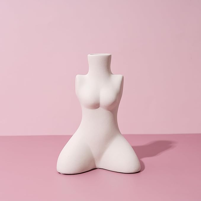 Elegant Female Torso Ceramic Vase – Minimalist Abstract Body Sculpture for Home, Office, and Living Room Décor – Modern Aesthetic, Perfect for Floral Arrangements, Dried Flowers, Standalone Art Piece.