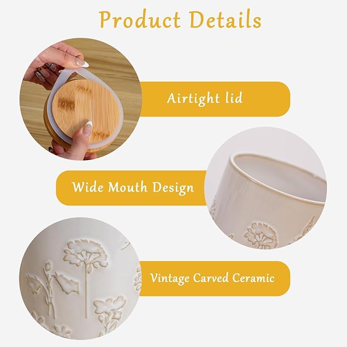 TEATALK Ceramic Canister with Airtight Lid, Perfect for Coffee, Sugar, Tea Storage, 23 Fl Oz, Flower Butterfly