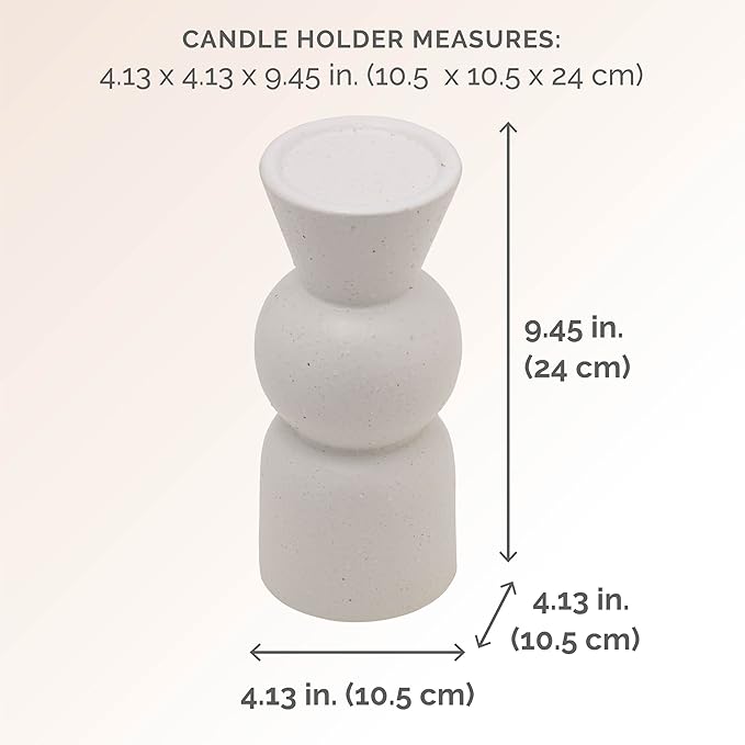 Elements Geo Shaped Ceramic Candle Holder, 9 Inch, White