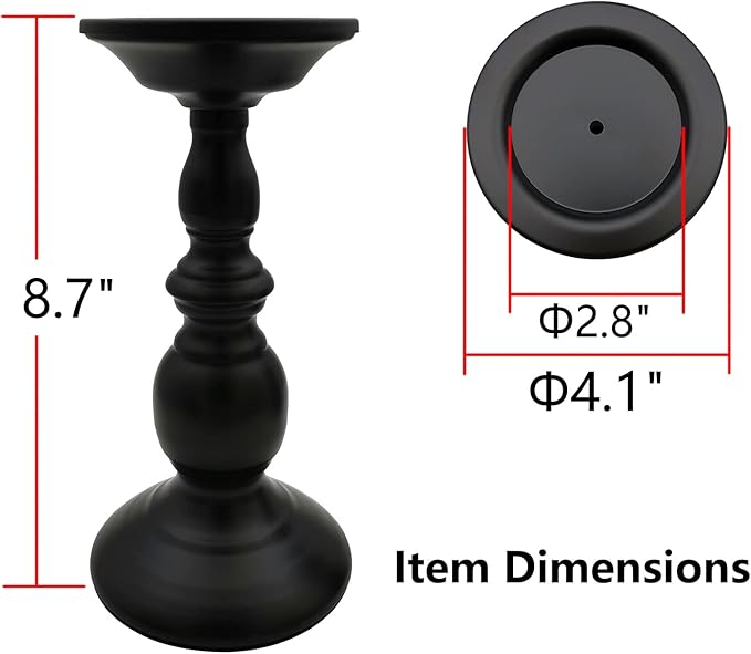 Pillar Candle Holders Stands Set of 2, Candle Holders for Pillar Candles Decorative Candlestick Holder for Fireplace, Home Decor, Dinning, Party, Wedding, Matte Black, 8.7'' - 2Pack
