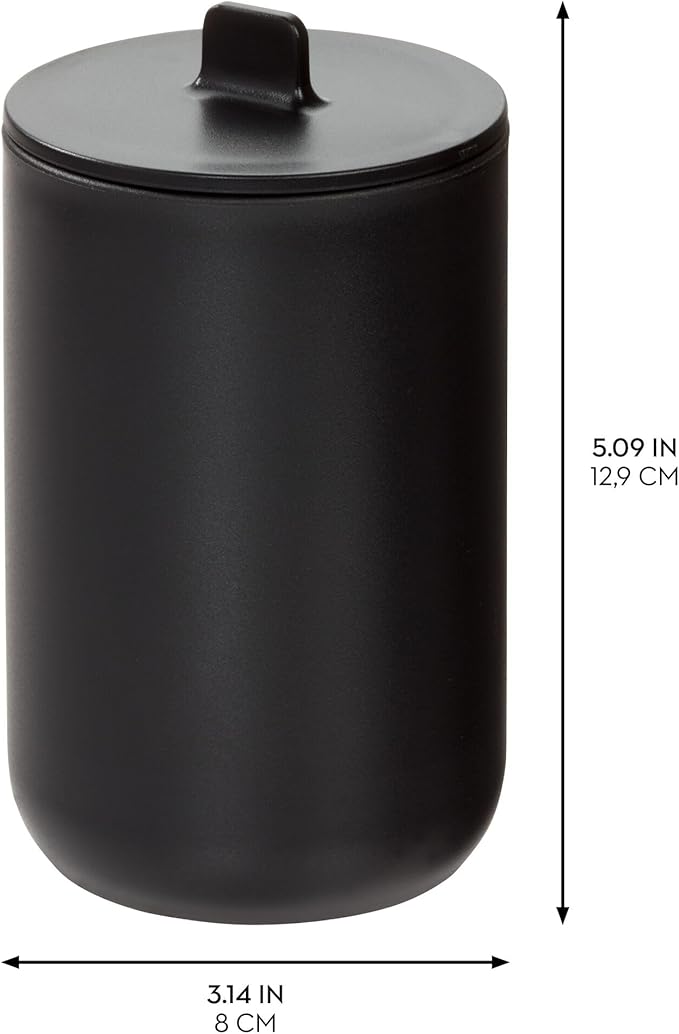 iDesign Cade Canister Bathroom Storage Jar with Lid for Bathroom, Vanity, Desk, Countertop, 3.14" x 3.14" x 5.09", Matte Black