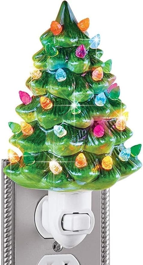 Christmas Tree Night Light – Green Tree Christmas Nightlight Plug Into Wall, 6" Ceramic, Holiday Decorations, Winter Home Décor Night Light for Kids/Adults Bedroom, Hallway, Bathroom & Kitchen