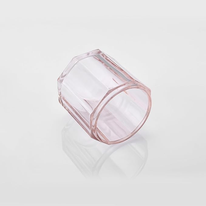 Blush Translucent Apothecary Octagional Shaped Glass Canister Jar With Metal Lid Cover for Bathroom Organization, Cotton Balls, Q Tips, and Small Accessories, Bathroom Storage