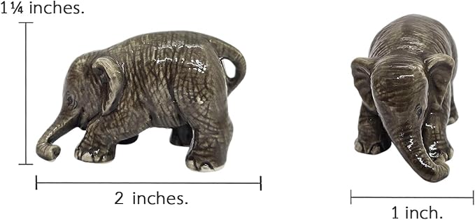 ChangThai Design Tiny 2" Gray Baby Elephant Bending Down Figurine - Miniature Hand Made Painted Ceramic Asian Elephants Cute Wildlife Animals Porcelain Decorative Collectible Figures Décor Gifts